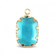 Hanger van Crystal Glass rechthoek 20mm Aquamarine blue-gold